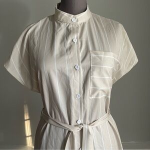 SHEIN Cream and white striped Midi Shirt Dress size small